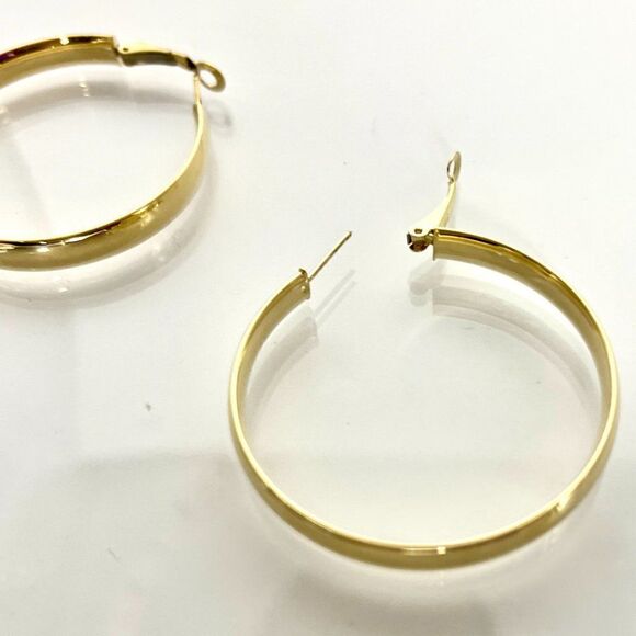 14K Italian Gold  High Polished Omega Back Hoop Earrings by Leslies Jewelry - Picture 7 of 11